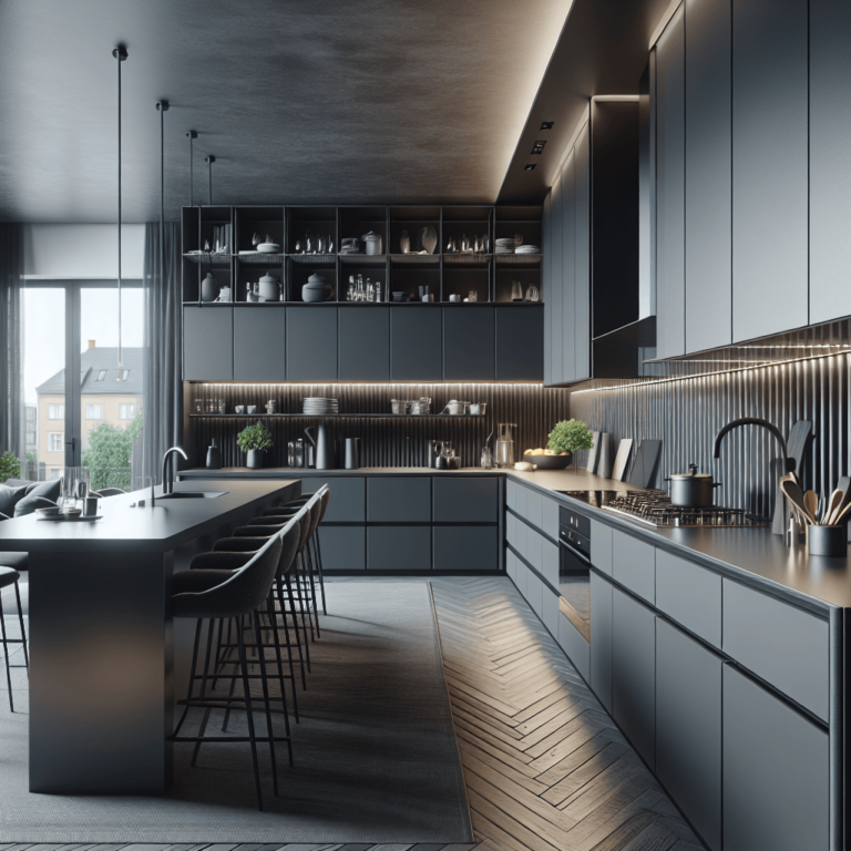 anthrazitfarbene Küche mit Stahlakzenten-Bochum