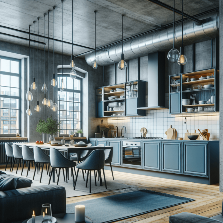 blaugraue Küche im Loftstil-Bochum