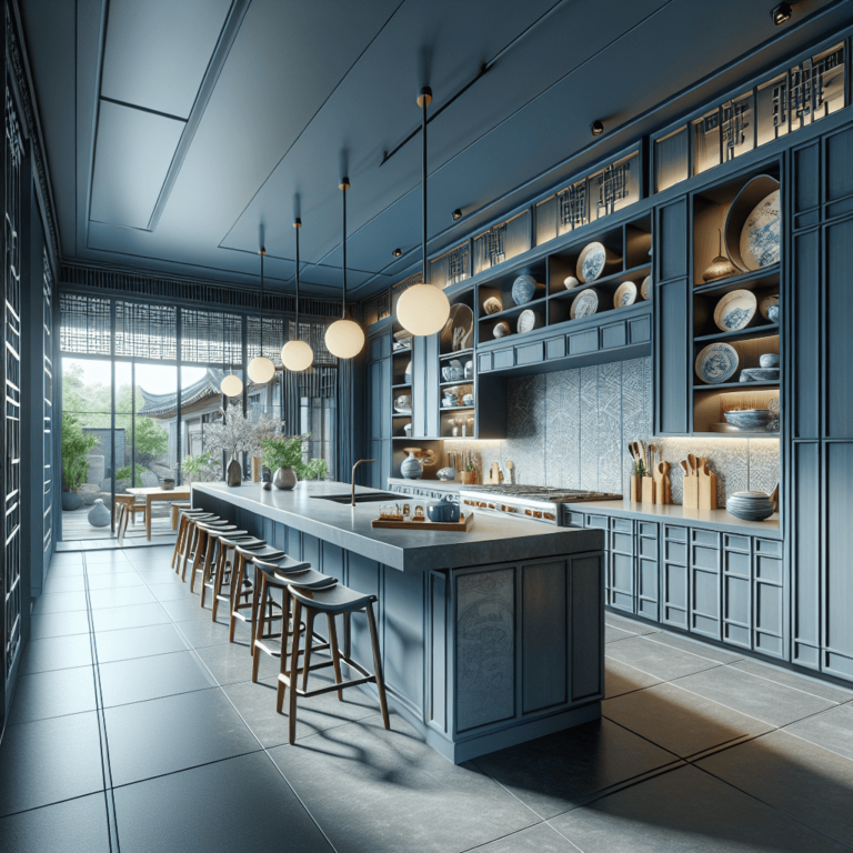 blaugraue Küche im asiatischen Stil-Bochum