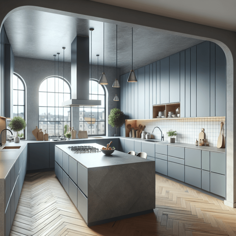 blaugraue Küche in G-Form-Bochum