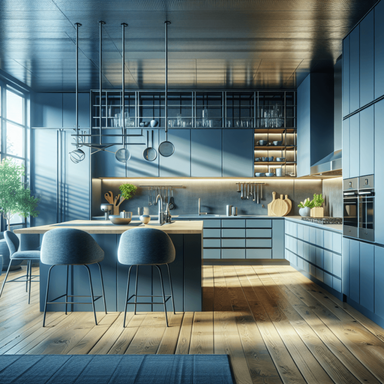 blaugraue Küche mit Stahlakzenten-Bochum