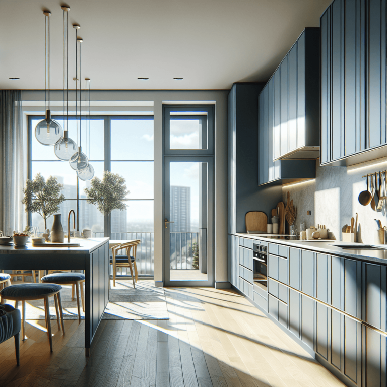 blaugraue einzeilige Küche-Bochum