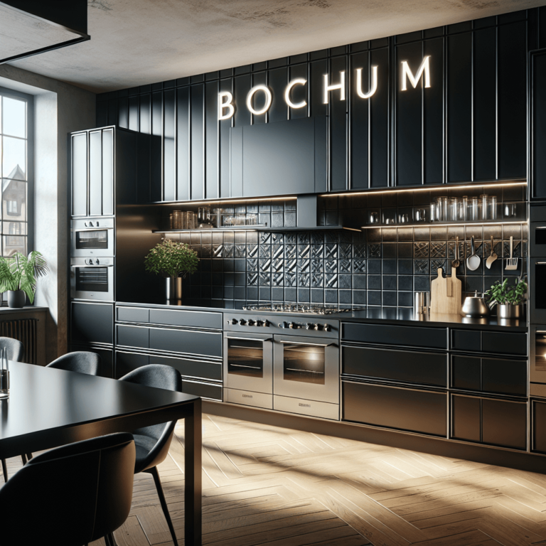 schwarze Küche mit Stahlakzenten-Bochum